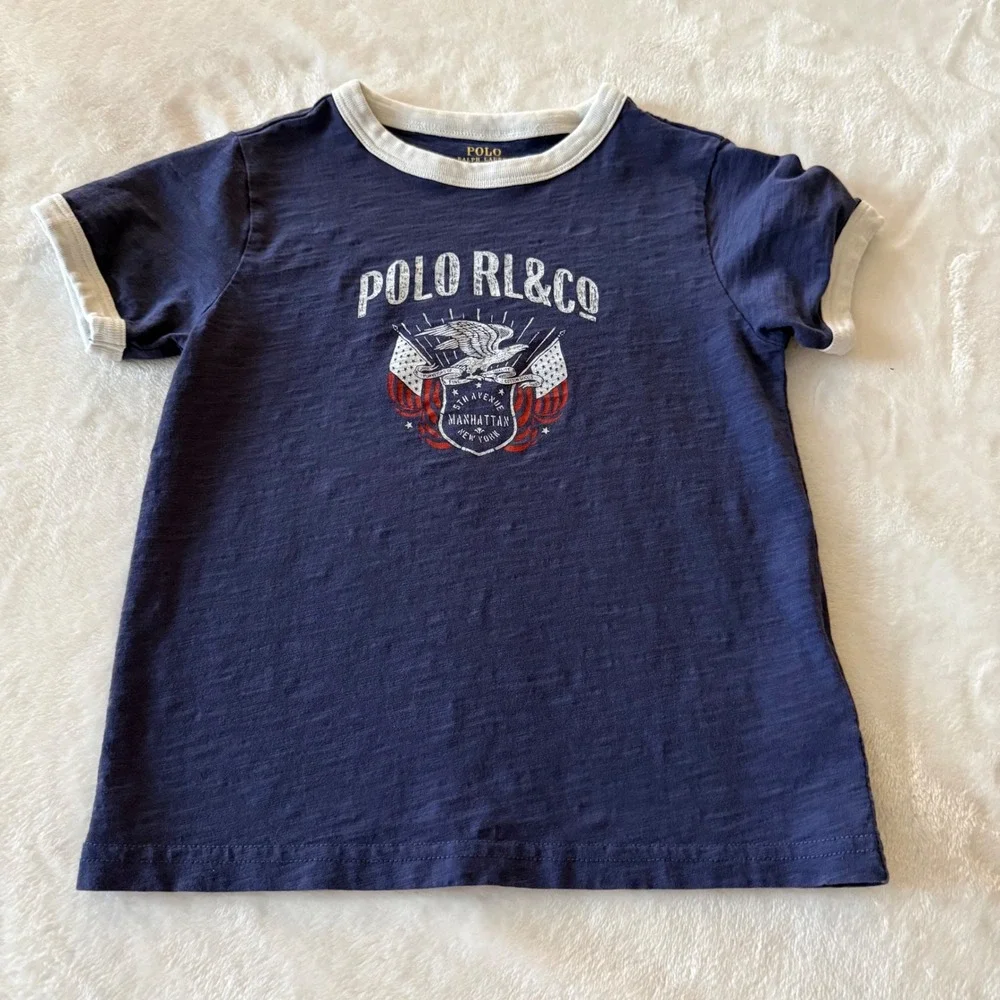 Polo Ralph Lauren Toddler‎ Ringer T-Shirt 3T Navy Graphic Logo Tee Short Sleeve
